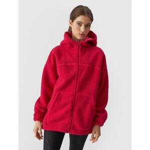 Dámský rozepínací Sherpa fleece s kapucí - červený
