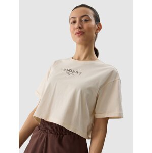 Dámské tričko crop top s potiskem - krémové