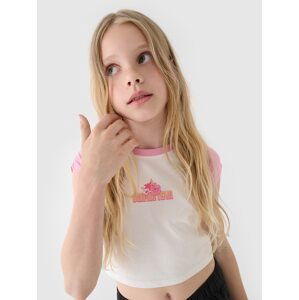 Dívčí tričko cropped s potiskem - lomené bílé