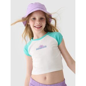Dívčí tričko cropped s potiskem - tyrkysové