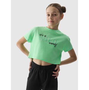 Dívčí tričko crop-top s potiskem - zelené