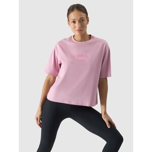 Dámské tričko oversize s potiskem - pudrově růžové