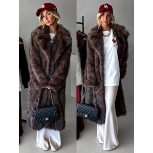 Hnědý dlouhý fauxfur kožešinový kabát KINKA Velikost: M/L