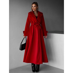 Červený dlouhý áčkový kabát YALENA s páskem Velikost: ONESIZE