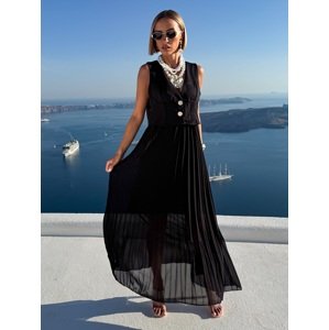 Černé stylové dlouhé šaty FAENA s plisovanou sukní Velikost: ONESIZE