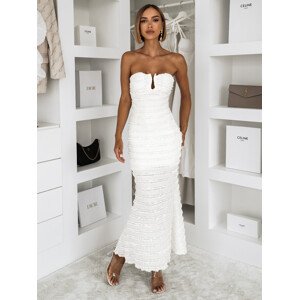 Bílé dlouhé maxi šaty SHEVIBE bez ramínek Velikost: M/L