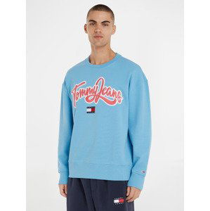 Tommy Jeans College Pop Text Crew Mikina Modrá