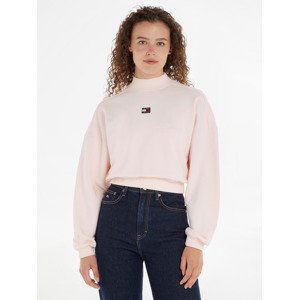 Tommy Jeans Mock Neck Badge Boxy Cropped Mikina Růžová